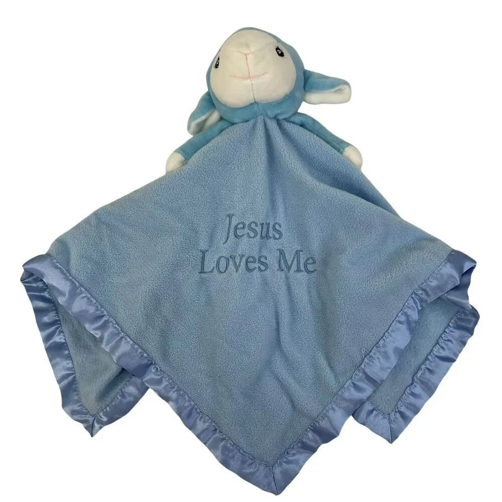 Precious Moments Jesus Loves Me Lamb Sheep Baby Security Blanket Lovey Blue Nunu